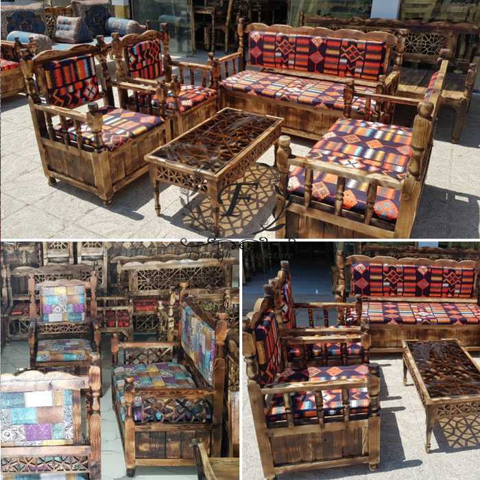 مبل پشتی دار سنتی با جلو مبلی و شیشه